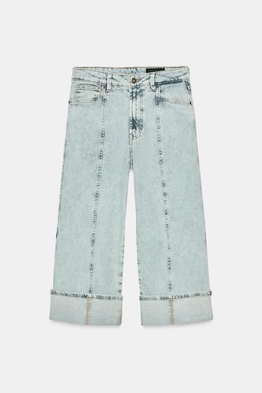 Zara ZW COLLECTION MID-RISE CAPRI JEANS - Light blue