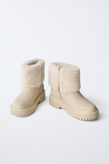 FAUX FUR ANKLE BOOTS - Ecru White by Zara - Image 2