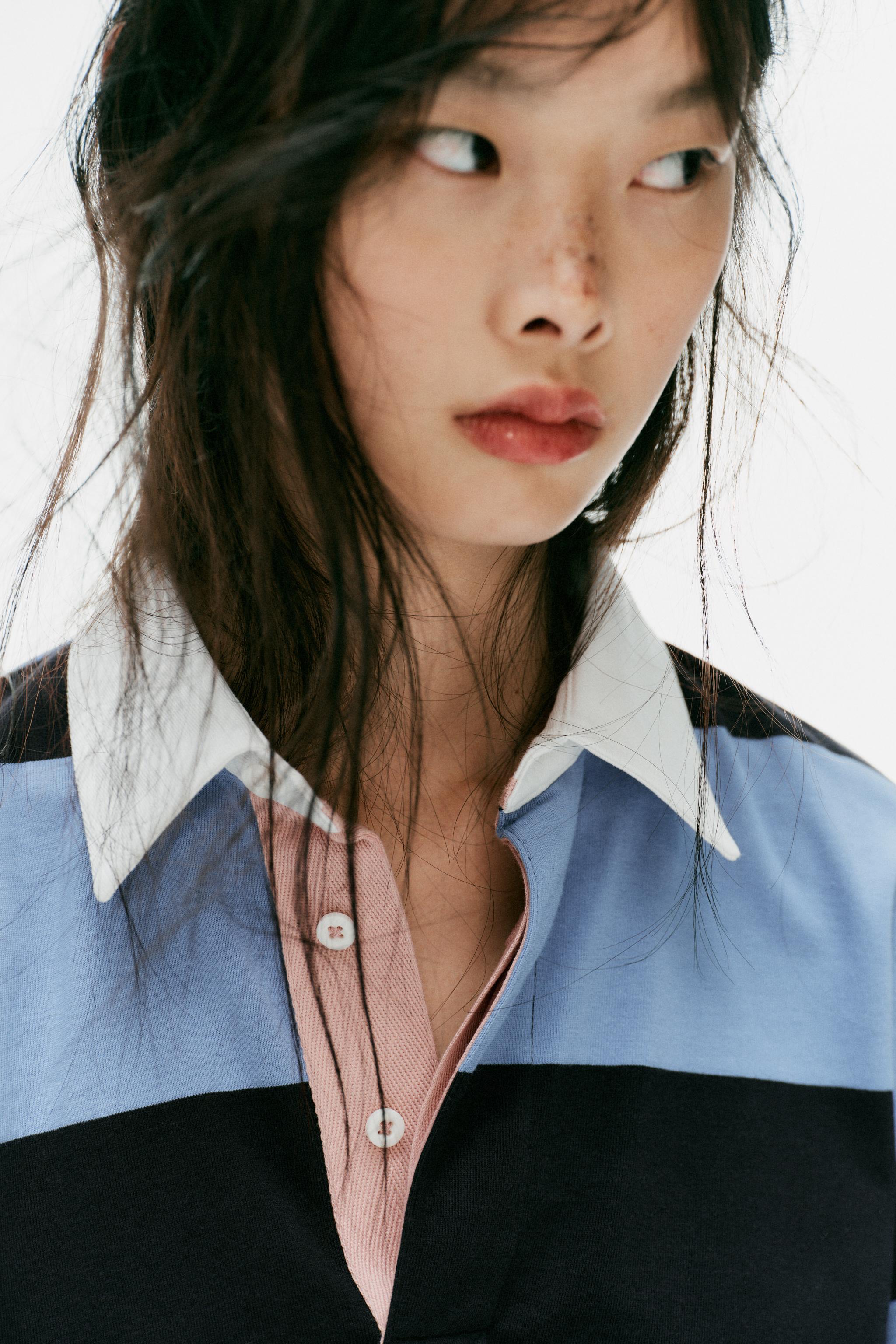 Zara KONTRAST YAKALI ÇİZGİLİ POLO T-SHIRT görsel 2