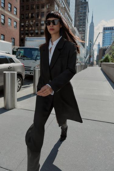 Zara LONG COAT WITH SHOULDER PADS - Black