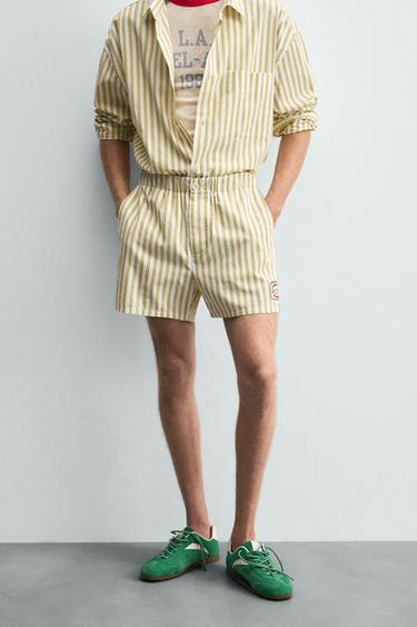 SHORT RAYURES BRODÉ - Jaune de Zara - Image 1