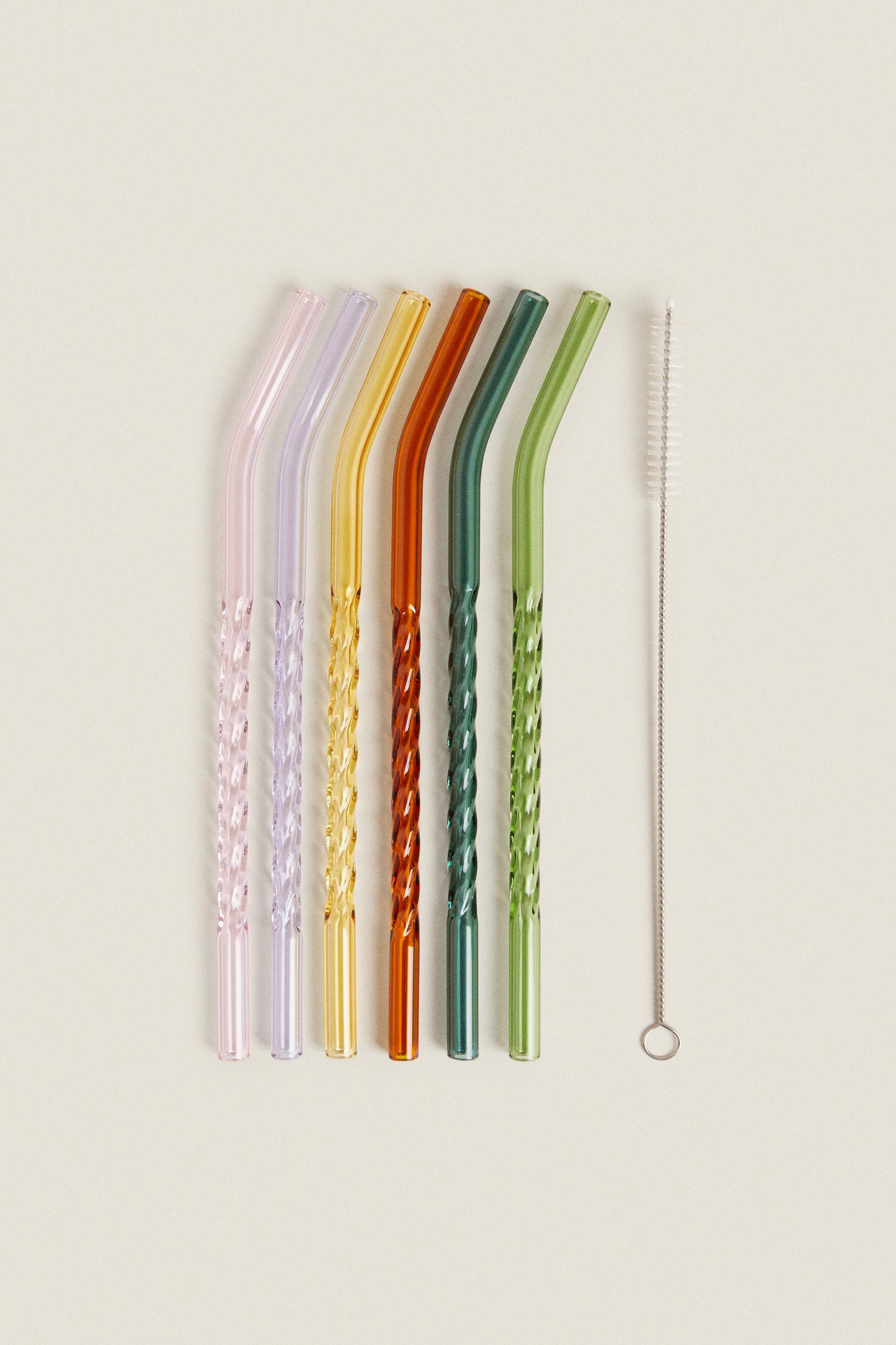 COLORED BOROSILICATE GLASS STRAW PACK (PACK OF 6) - Greens