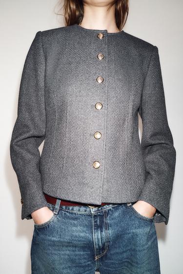 FITTED ROUND NECK BLAZER - Grey by Zara - Image 5