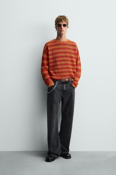Zara OPENWORK STRIPED SWEATER - Orange - Image 0