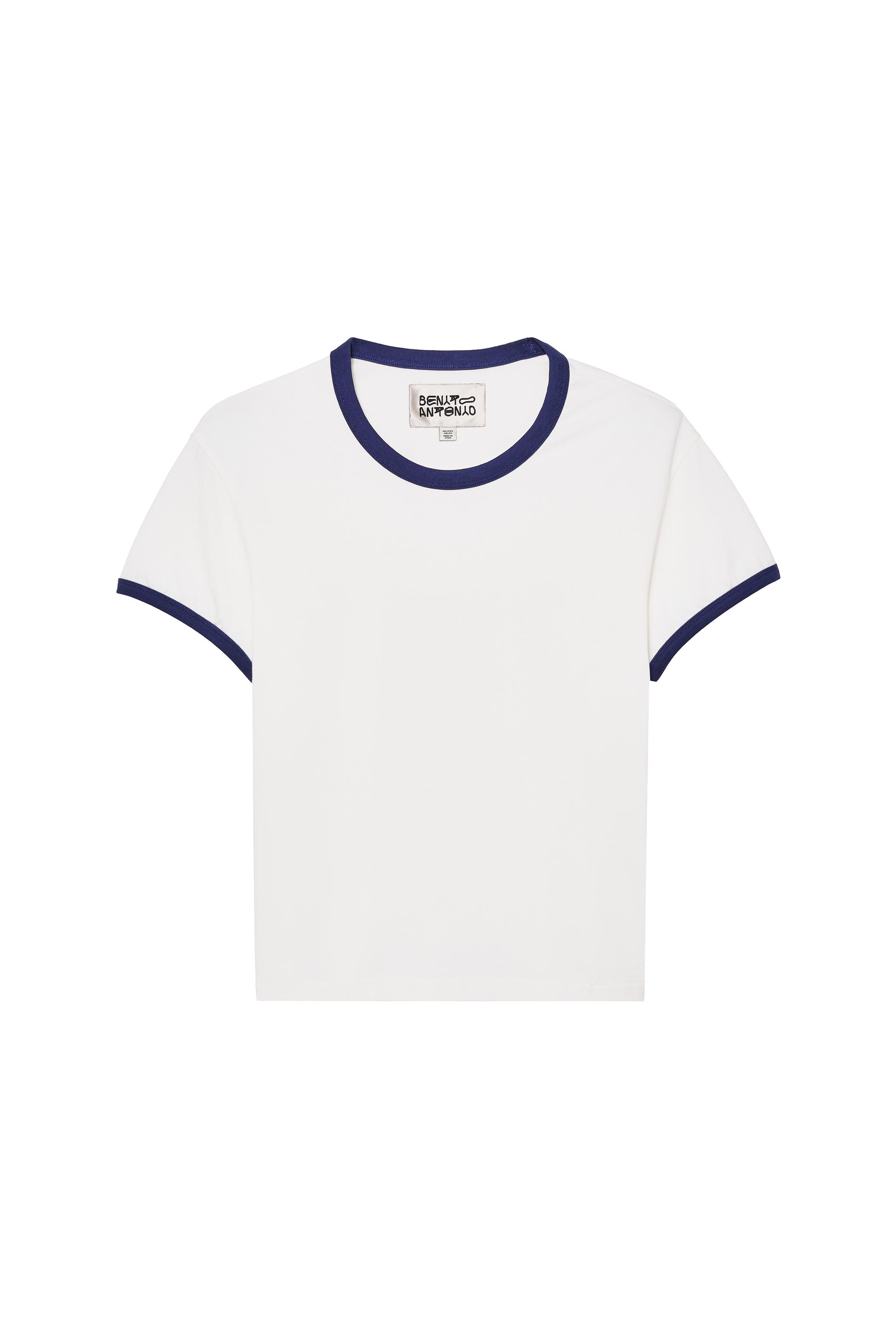 CONTRAST RIB SLIM CROPPED FIT T-SHIRT — Oyster-white