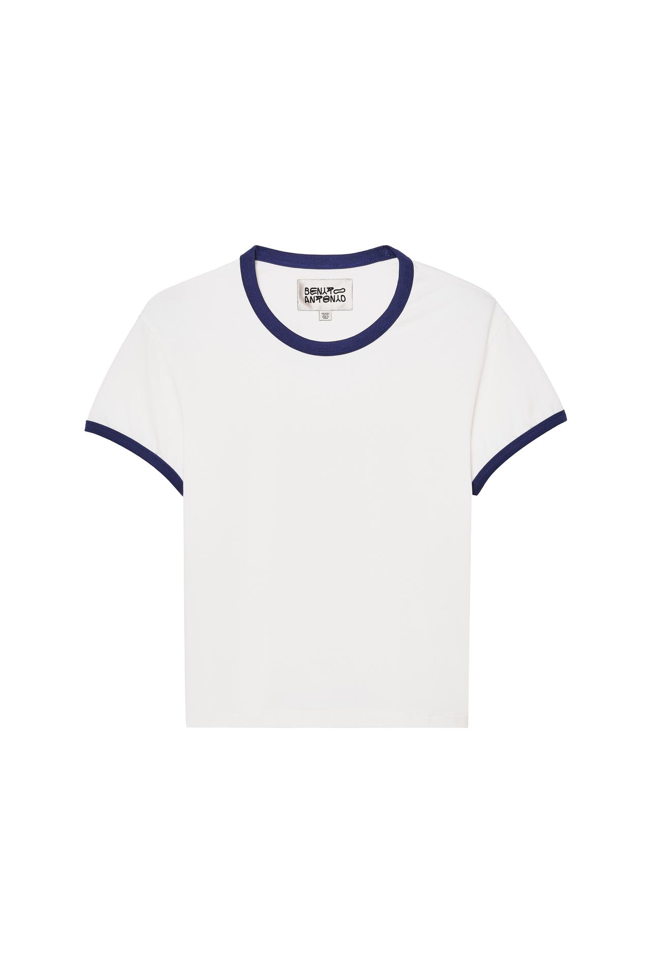 CONTRAST RIB SLIM CROPPED FIT T-SHIRT — Oyster-white
