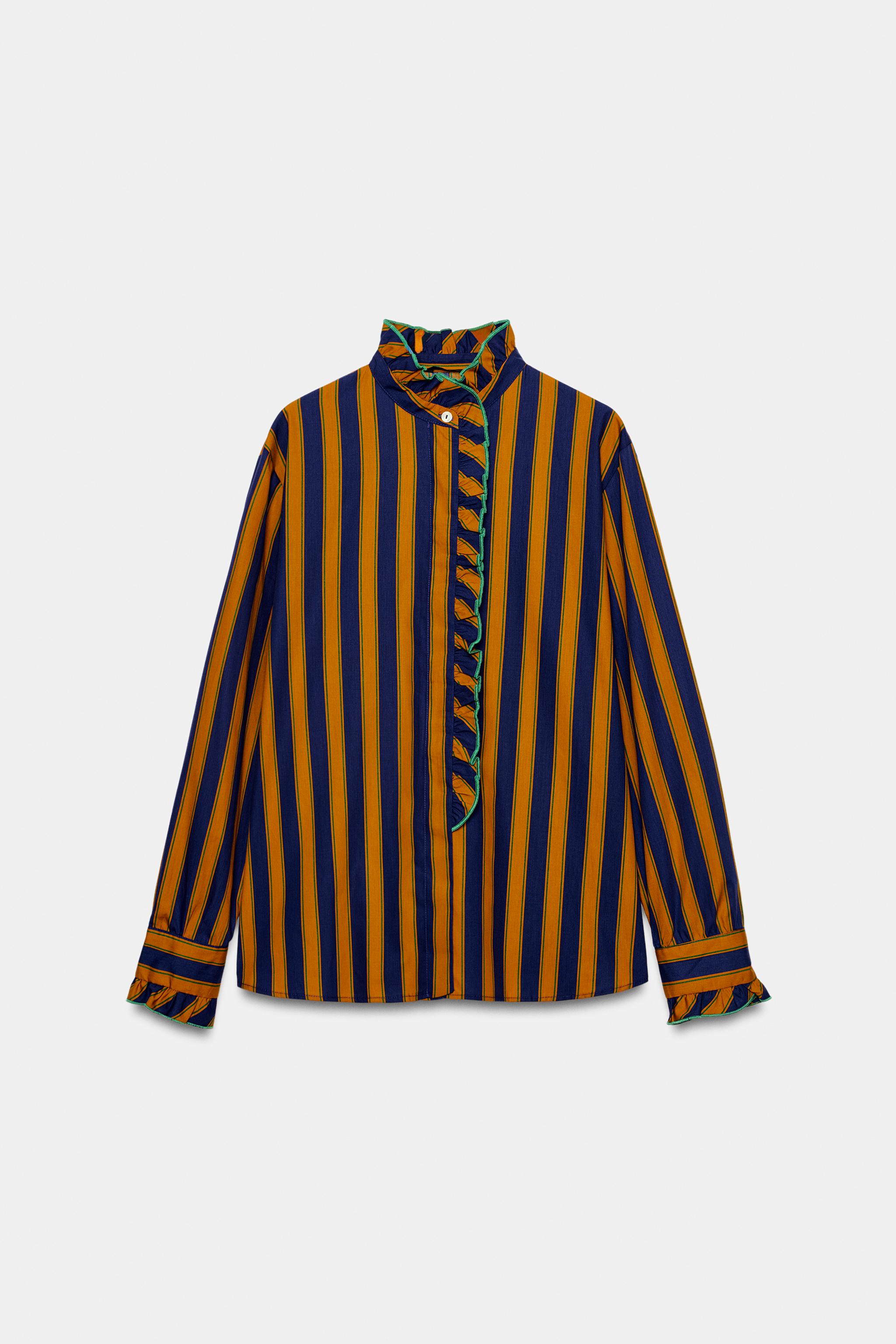 STRIPED RUFFLE BLOUSE