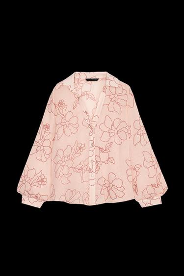 Loose-fitting floral shirt - Pale pink by Zara