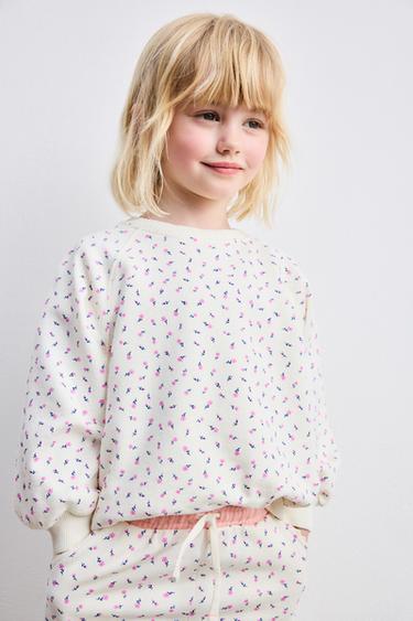 Zara FLORAL PRINT SWEATSHIRT - Ecru