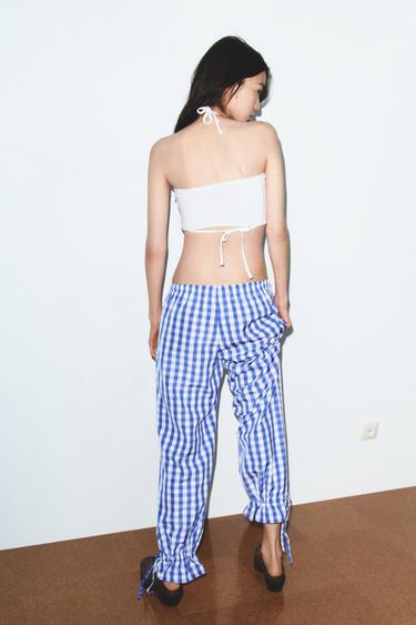 NYLON GINGHAM CHECK TROUSERS - Blue/White by Zara - Image 2