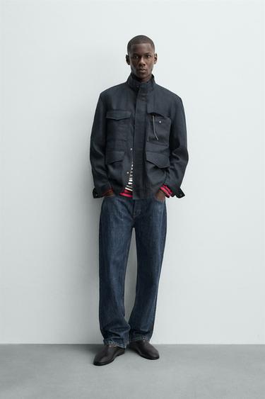 JACKE AUS 100 % LEINEN MIT TASCHEN - Marineblau von Zara