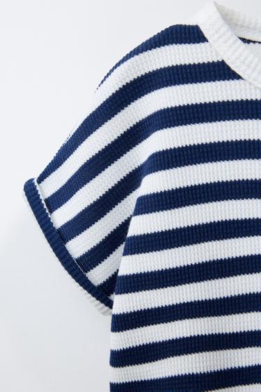 STRIPED WAFFLE T-SHIRT AND BERMUDA SHORTS SET - Navy blue by Zara - Image 3
