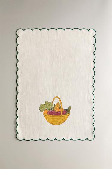 CONTRAST BLONDE LACE AND COTTON TEA TOWEL - Green by Zara - Image 1
