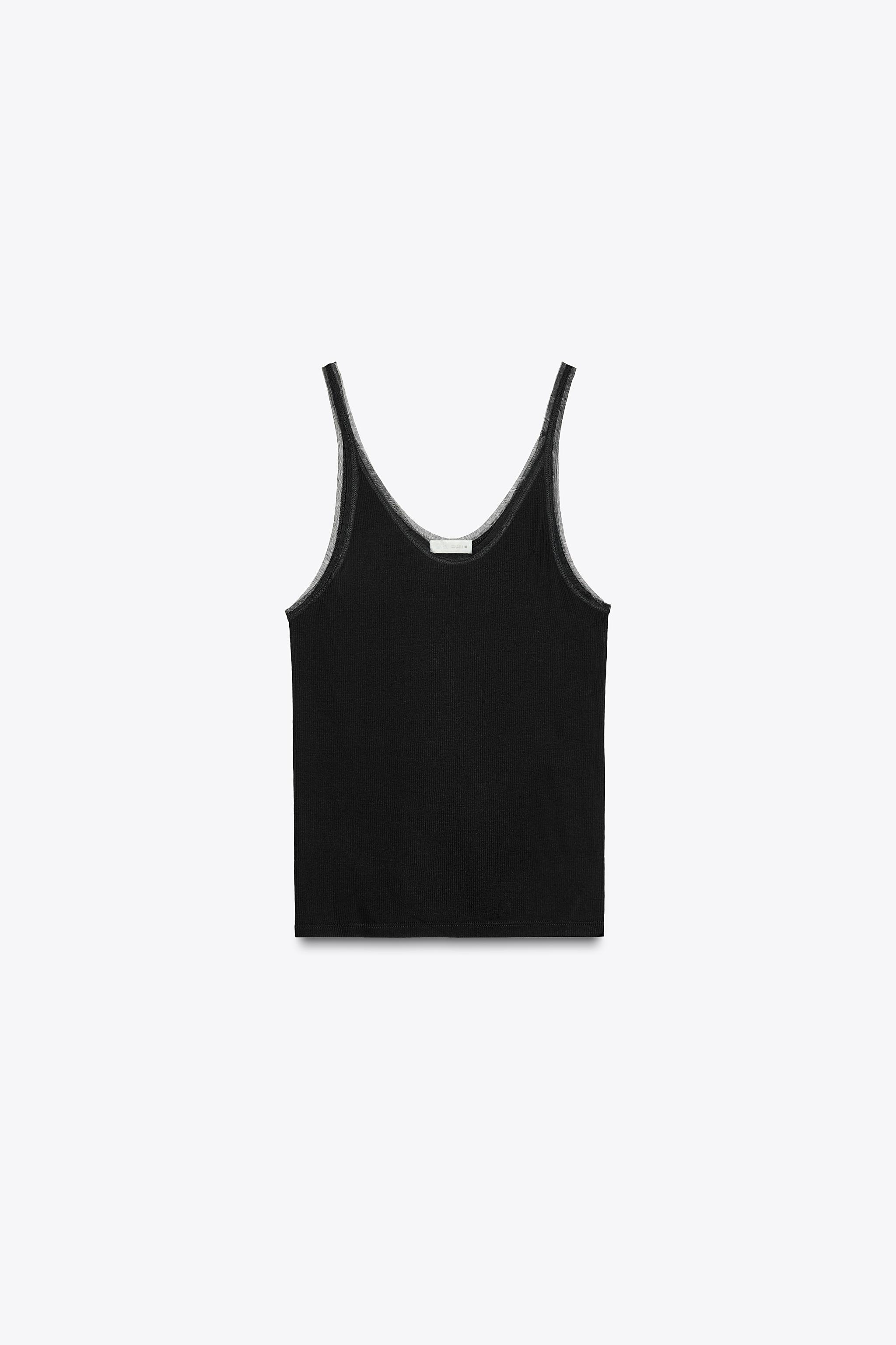 ZARA チュールコンビネーションTシャツ 1067/620 COMBINED TULLE T-SHIRT - Vanilla | ZARA United States