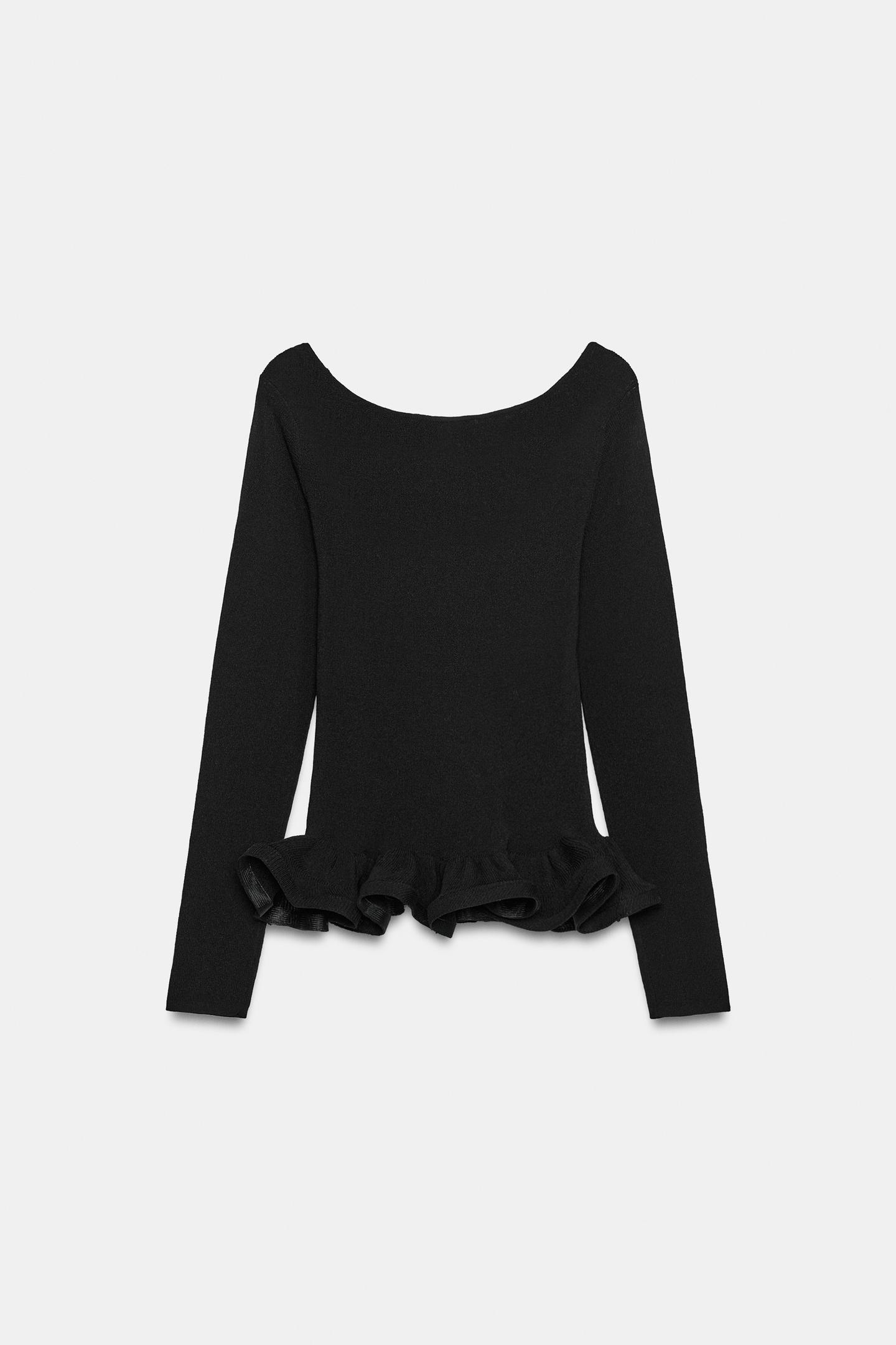 Женский свитер Zara Knit Ruffle, цвет: Чёрный — фото 7