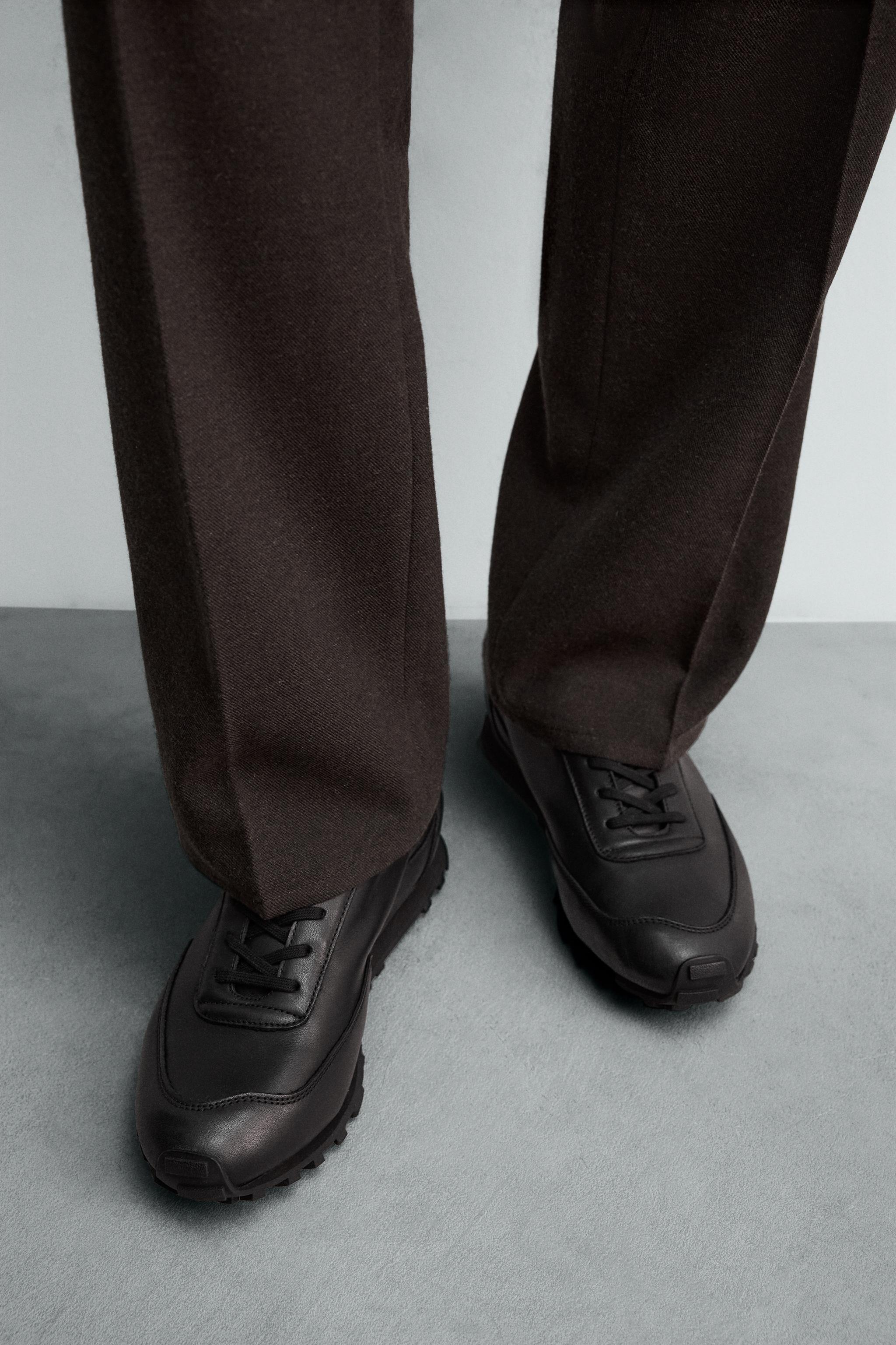 LEATHER CASUAL SNEAKERS - Black | ZARA United States