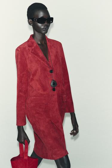 Zara FAUX SUEDE TAILCOAT - Dark red