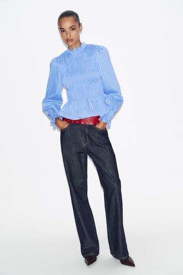 CAMISA RAYAS NIDO DE ABEJA - Crudo / Rojo de Zara