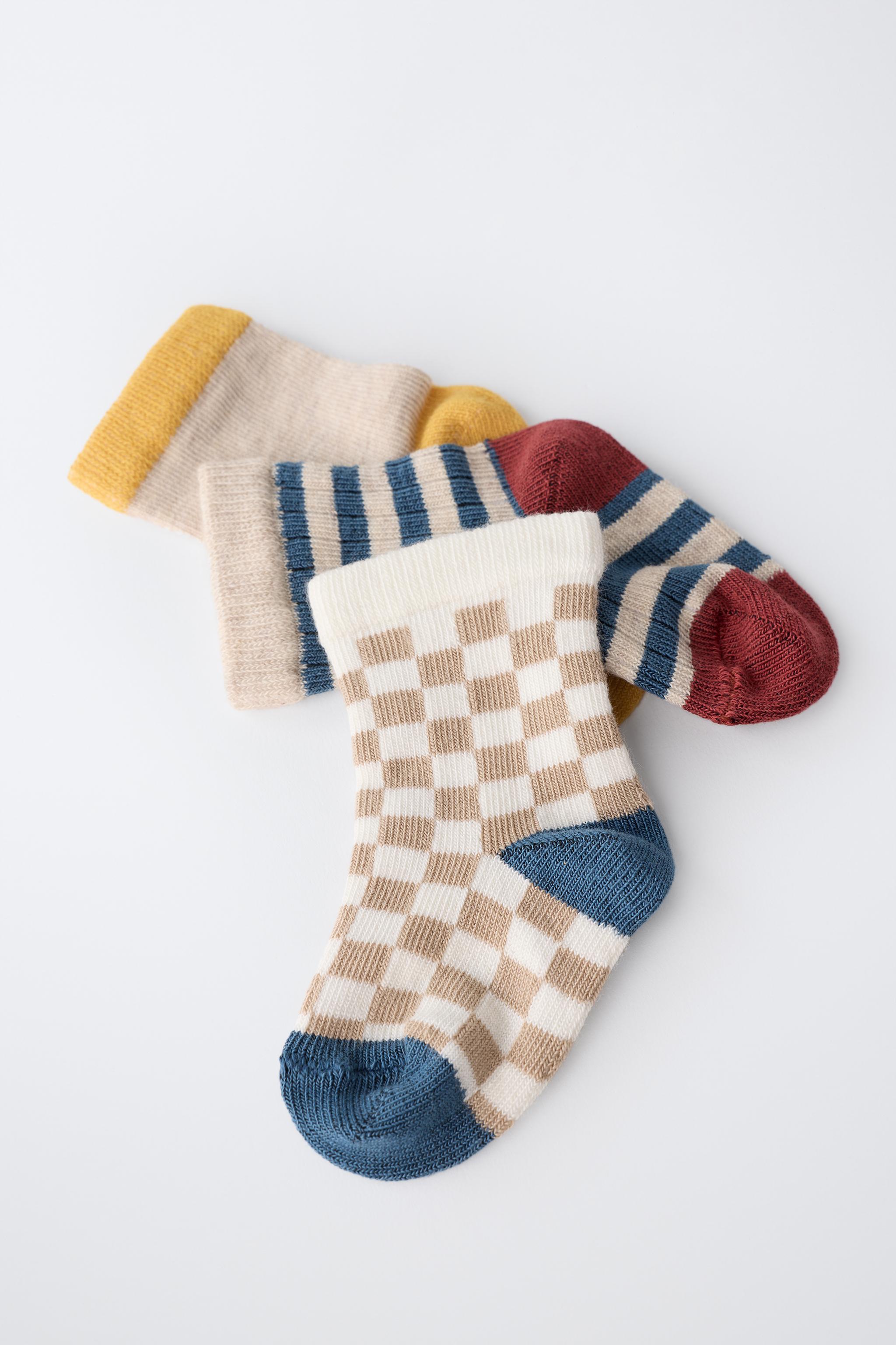 THREE-PACK STRIPED AND PLAID SHORT SOCKS - Multicolored | ZARA