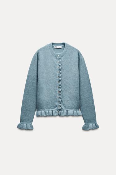RUFFLED KNIT CARDIGAN - Blue / Grey by Zara