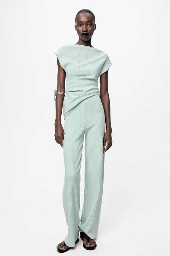 Zara Woman NWT Light Mint Green High-Waisted Pants, Women's