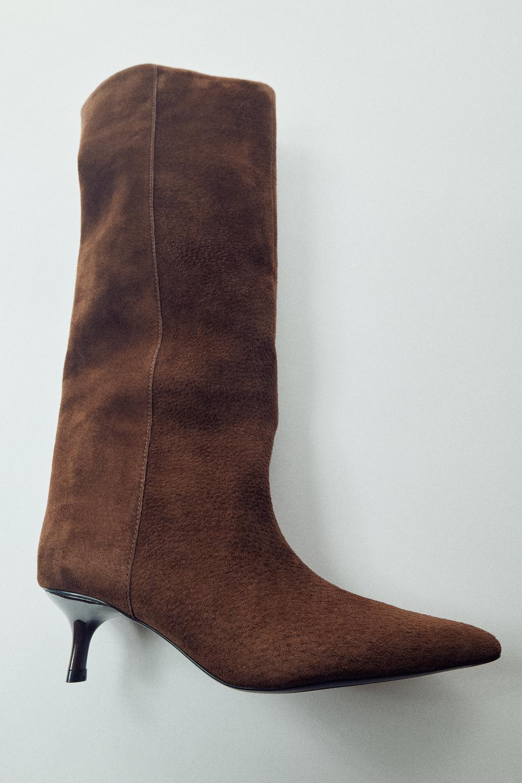 LEATHER KITTEN-HEEL BOOTS