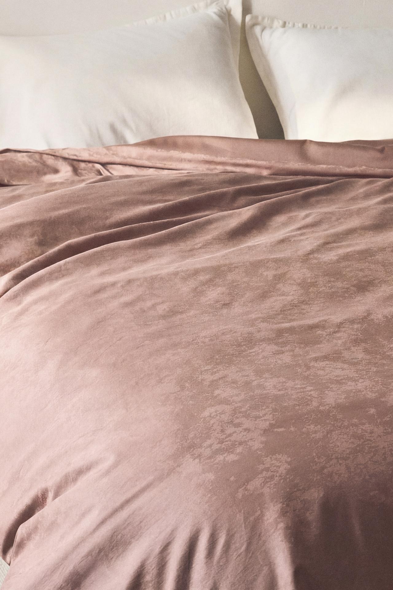 MARBLE JACQUARD SATEEN DUVET COVER — Light pink
