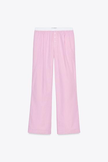 PANTALON PYJAMA BOXER À RAYURES - Rose / Blanc de Zara - Image 4