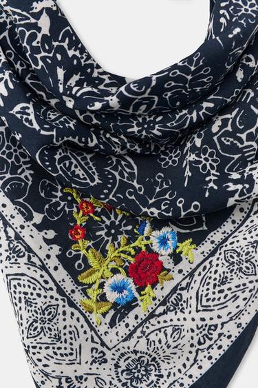 FOULARD BANDANA À IMPRIMÉ FLEURS BRODÉES - Bleu de Zara - Image 3