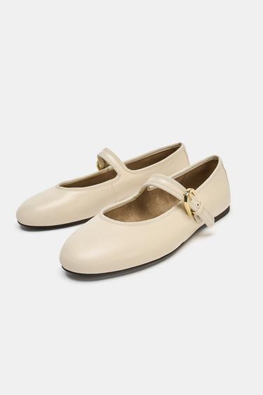 BALLERINES EN CUIR SOFT - Blanc de Zara - Image 3