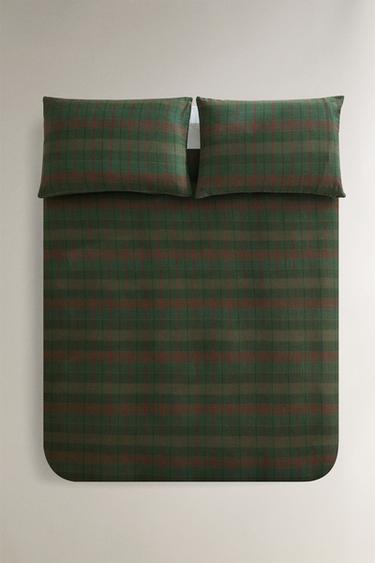 CHRISTMAS TARTAN COTTON DUVET COVER - أخضر داكن الخاص بـ Zara
