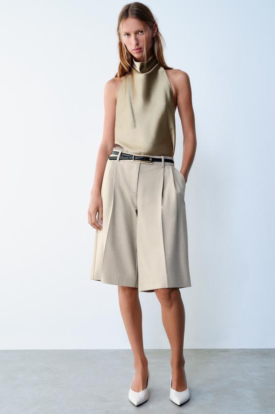 SATIN HALTER TOP - Light khaki by Zara - Image 0