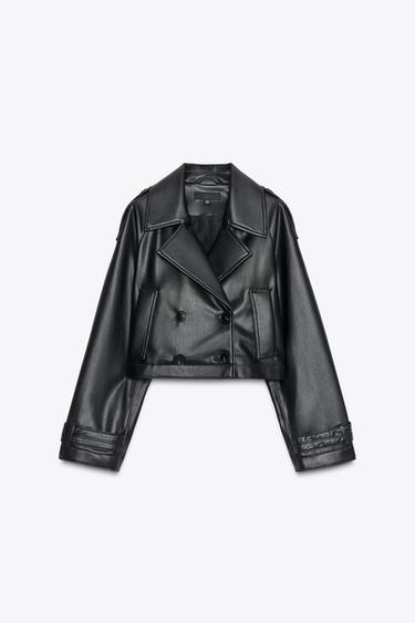 FAUX LEATHER SHORT TRENCH COAT - Black by Zara - Image 4