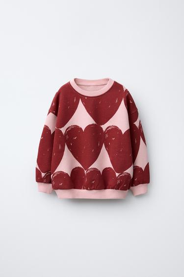 Zara HEART PRINT SWEATSHIRT - Burgundy