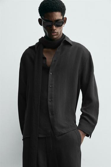STRIPED JACQUARD SHIRT - Black by Zara - Image 4