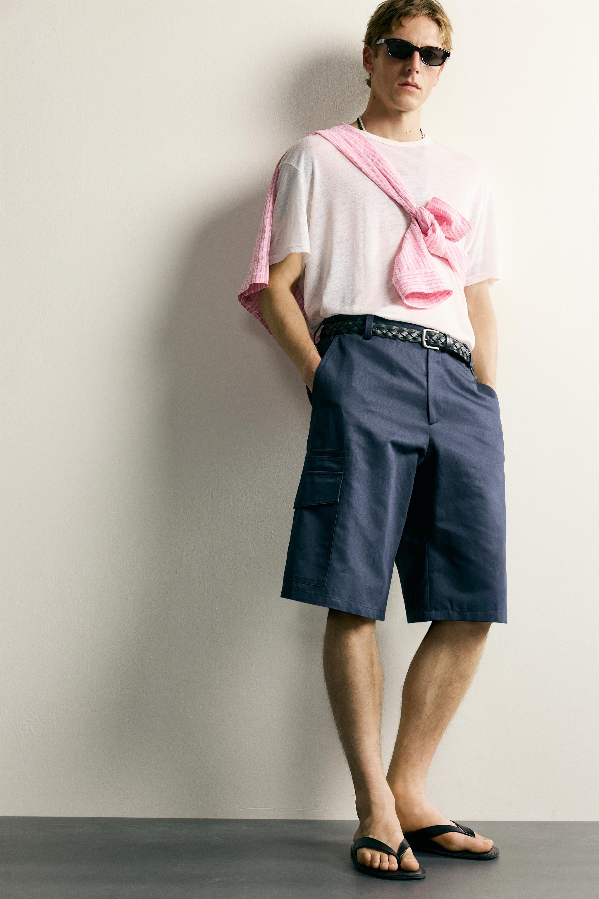COTTON-LINEN RELAXED FIT CARGO SHORTS