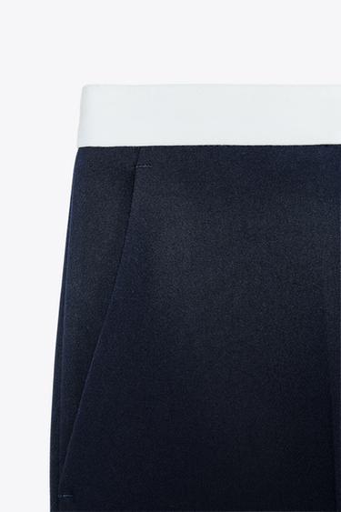 PANTALON DROIT TAILLE CONTRASTÉE - Bleu marine de Zara - Image 7