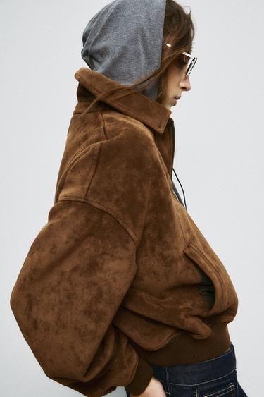 CAZADORA EFECTO ANTE - Tostado oscuro de Zara