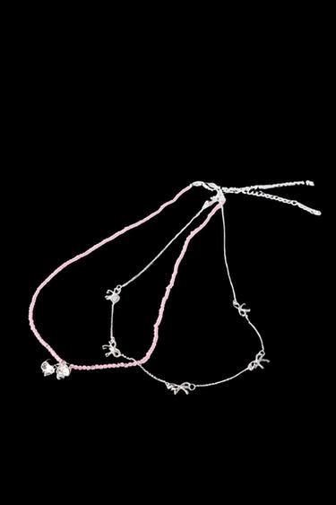 Zara TWO-PACK OF BOW NECKLACES - Pink