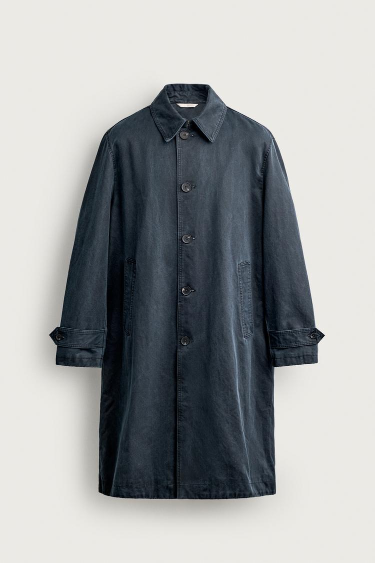 RELAXED FIT WAXED-EFFECT TRENCH COAT