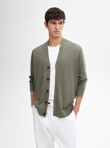Zara Linen blend V-neck cardigan - Khaki