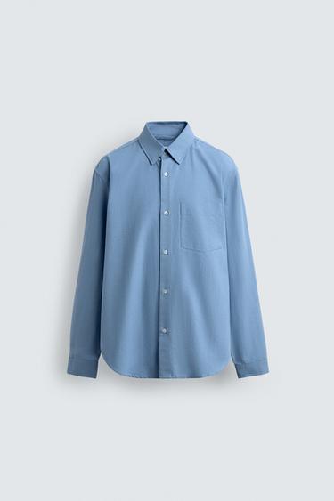 CHEMISE STRUCTURÉE OXFORD À POCHE - Bleu roi de Zara - Image 6