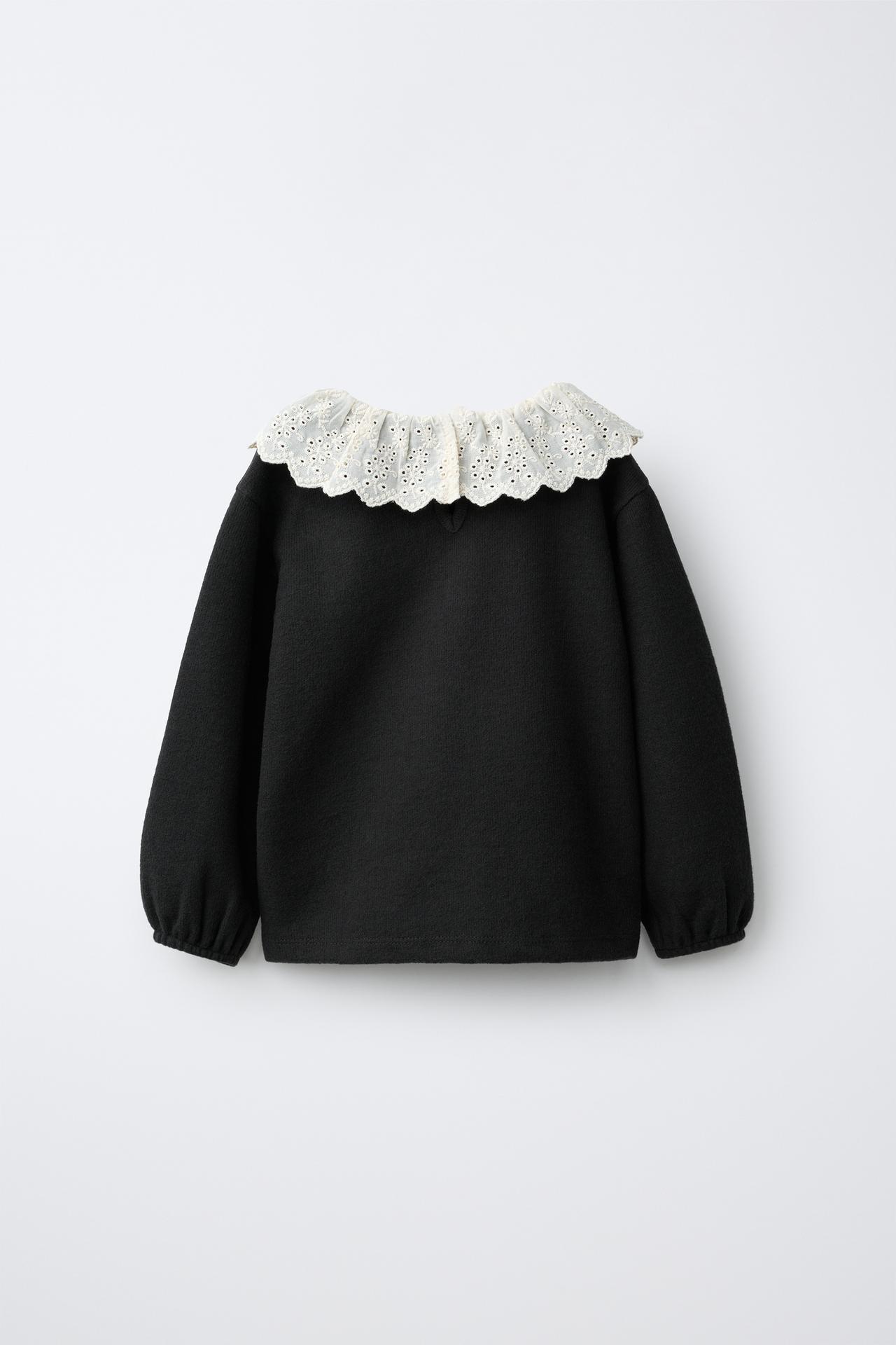 SOFT TOUCH EMBROIDERED COLLAR T-SHIRT — Black