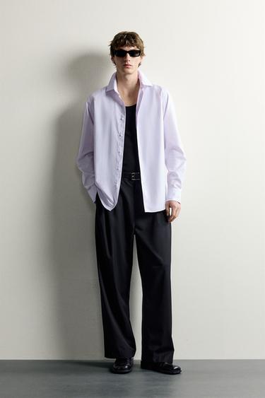 CAMISA SLIM FIT RAYAS - Malva claro de Zara - Imagen 0