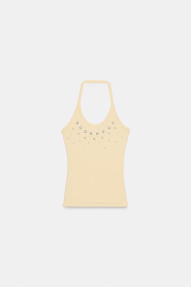 HALTER TOP WITH STUDS - Yellow by Zara - Image 4