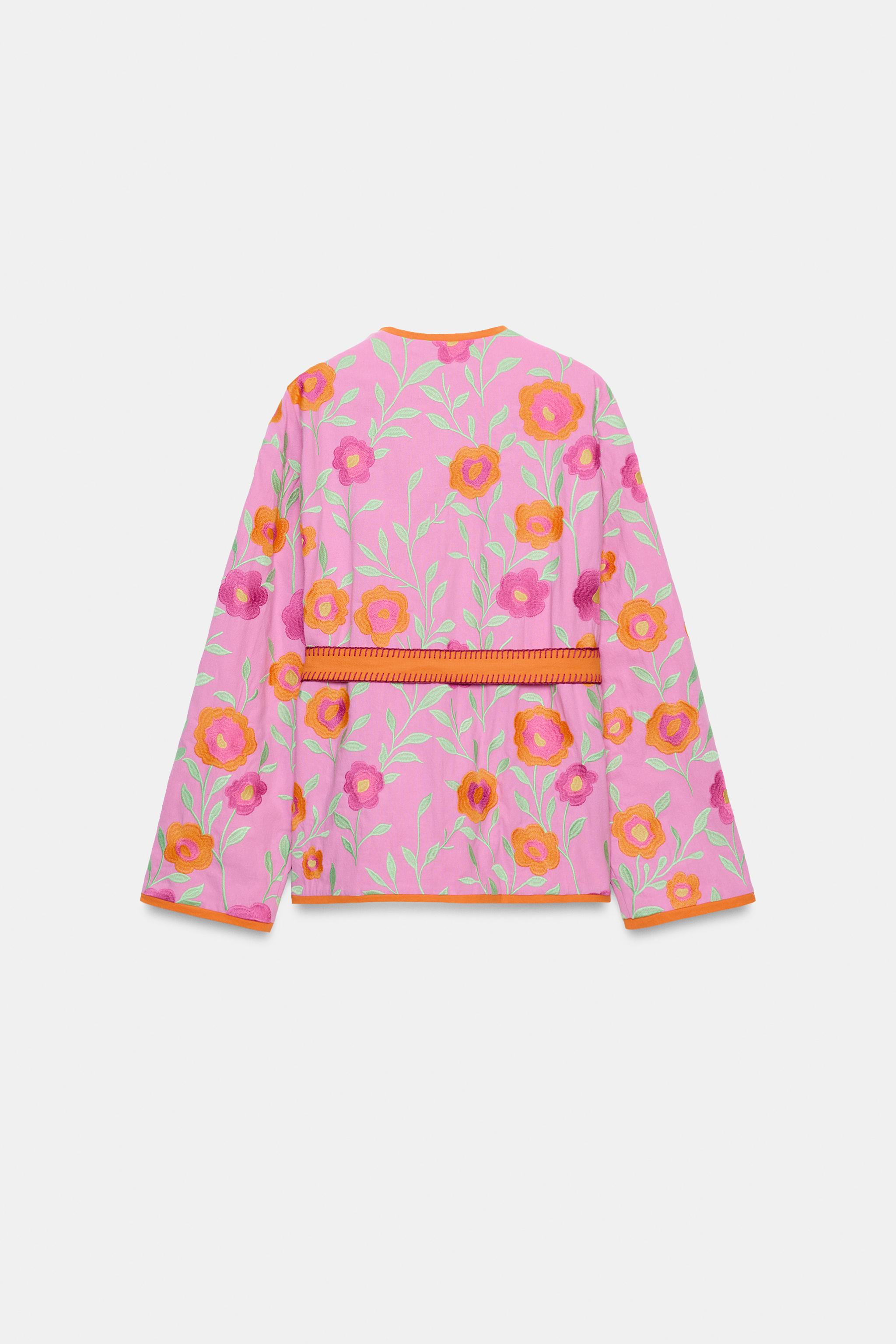 FLORAL EMBROIDERED BELTED KIMONO