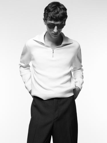 Jersey punto cuello mock cremallera algodón - Hielo de Zara