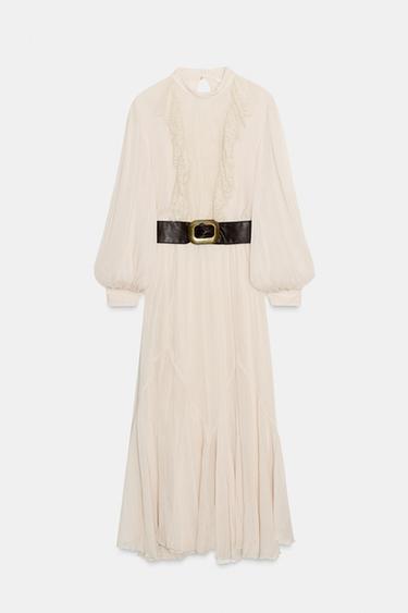 ROBE MIDI DENTELLE CEINTURE - Écru moyen de Zara - Image 6