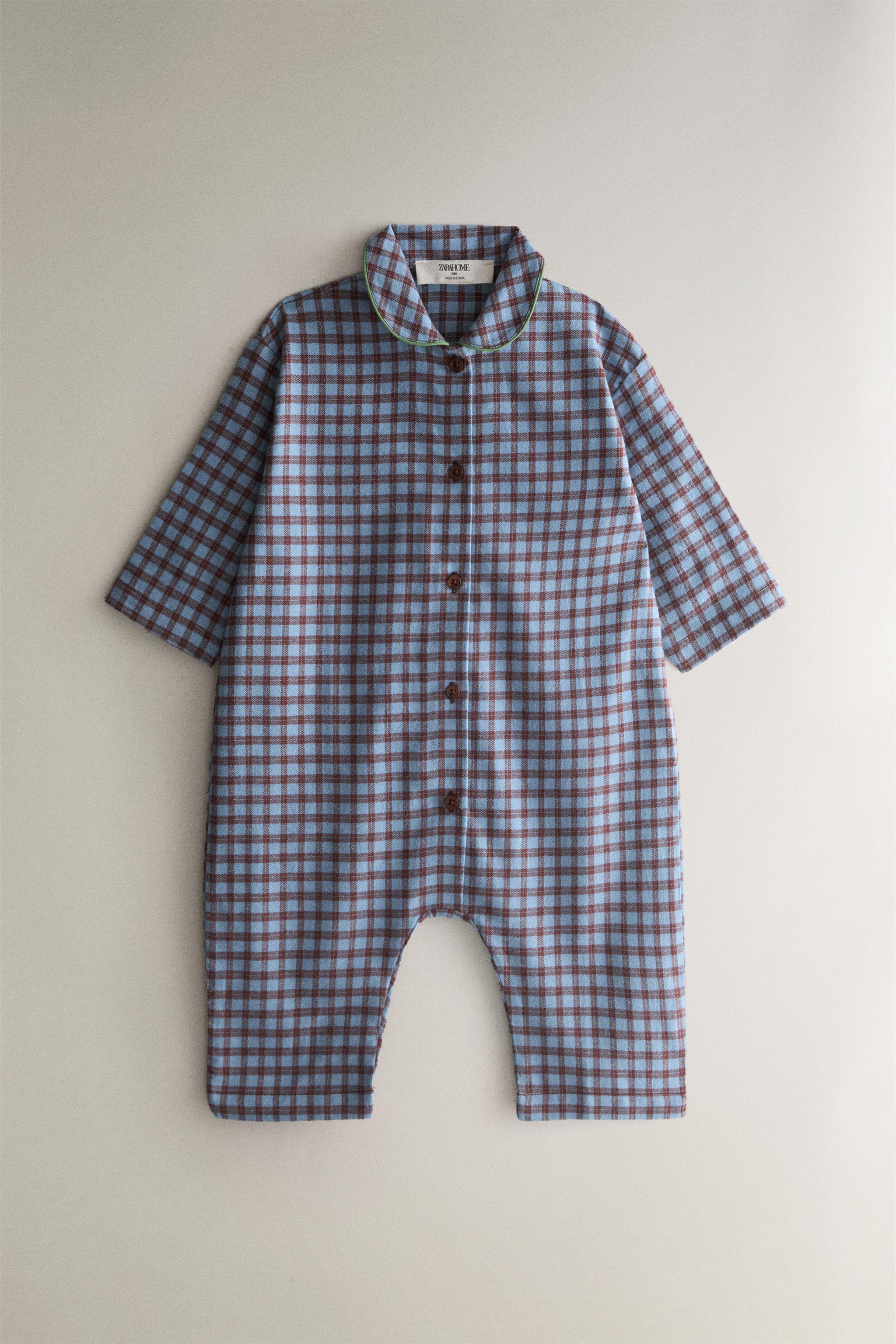 KIDS' PLAID FLANNEL FOOTED ROMPER — Blue