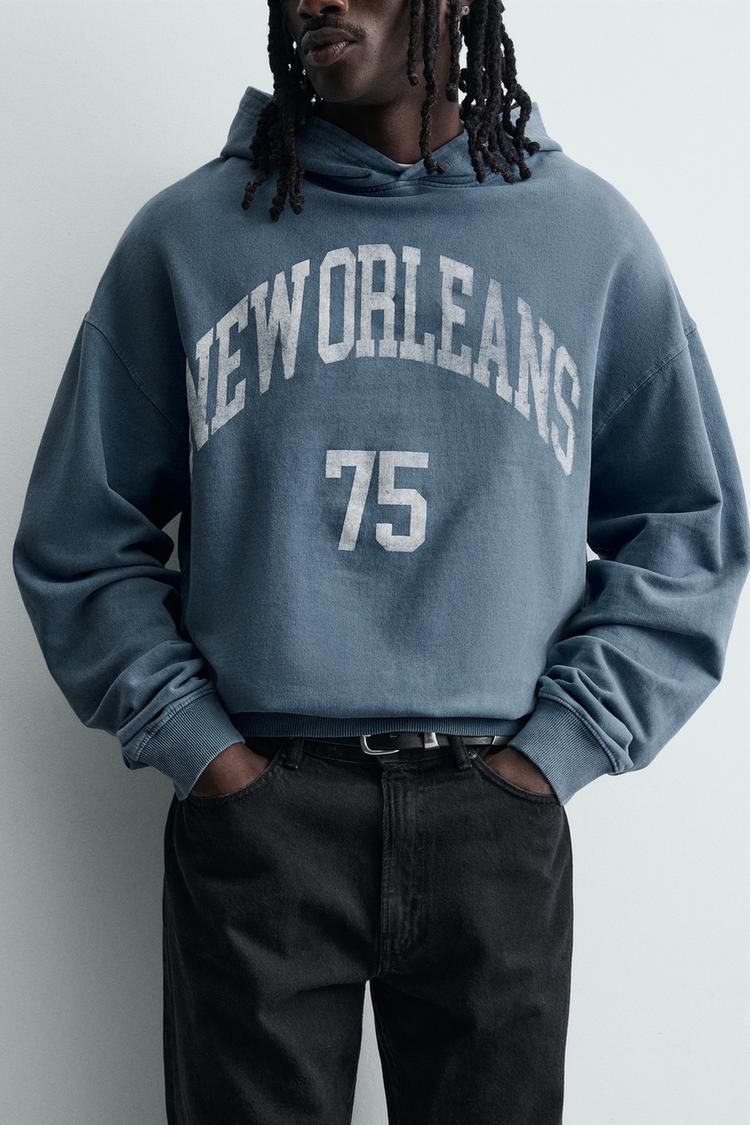 ZARA WASHED PRINTED SLOGAN SWEATSHIRT